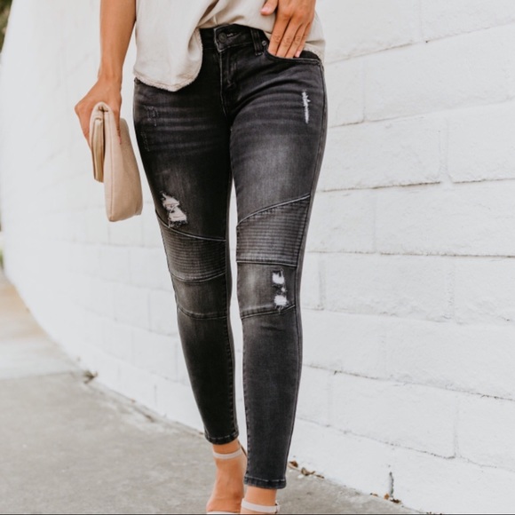 CLEARANCE-FIRM‼️5🌟Black Wash Moto Skinnies - Picture 3 of 8